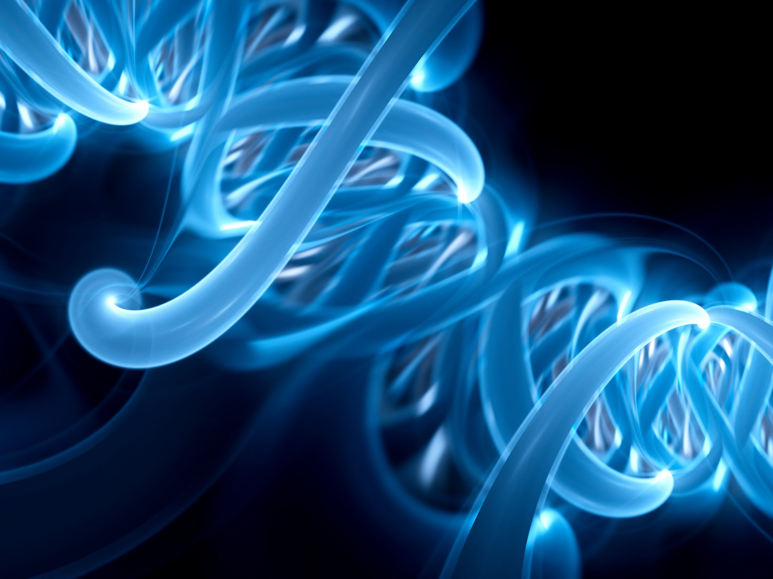 Blue glowing DNA spiral - Links to Peak Proteins case study